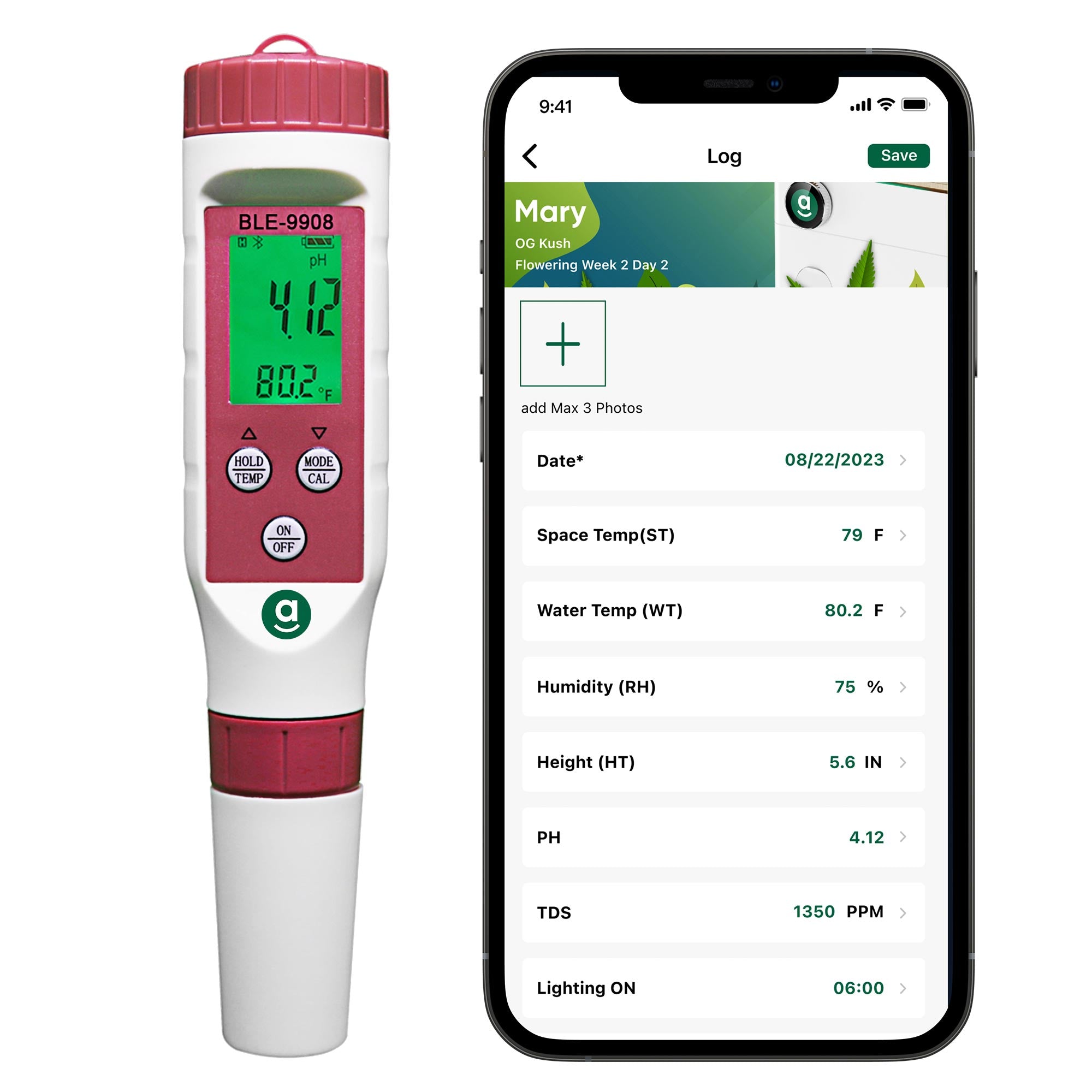 Hey abby 4-in-1 hydroponic pH Meter with APP Control